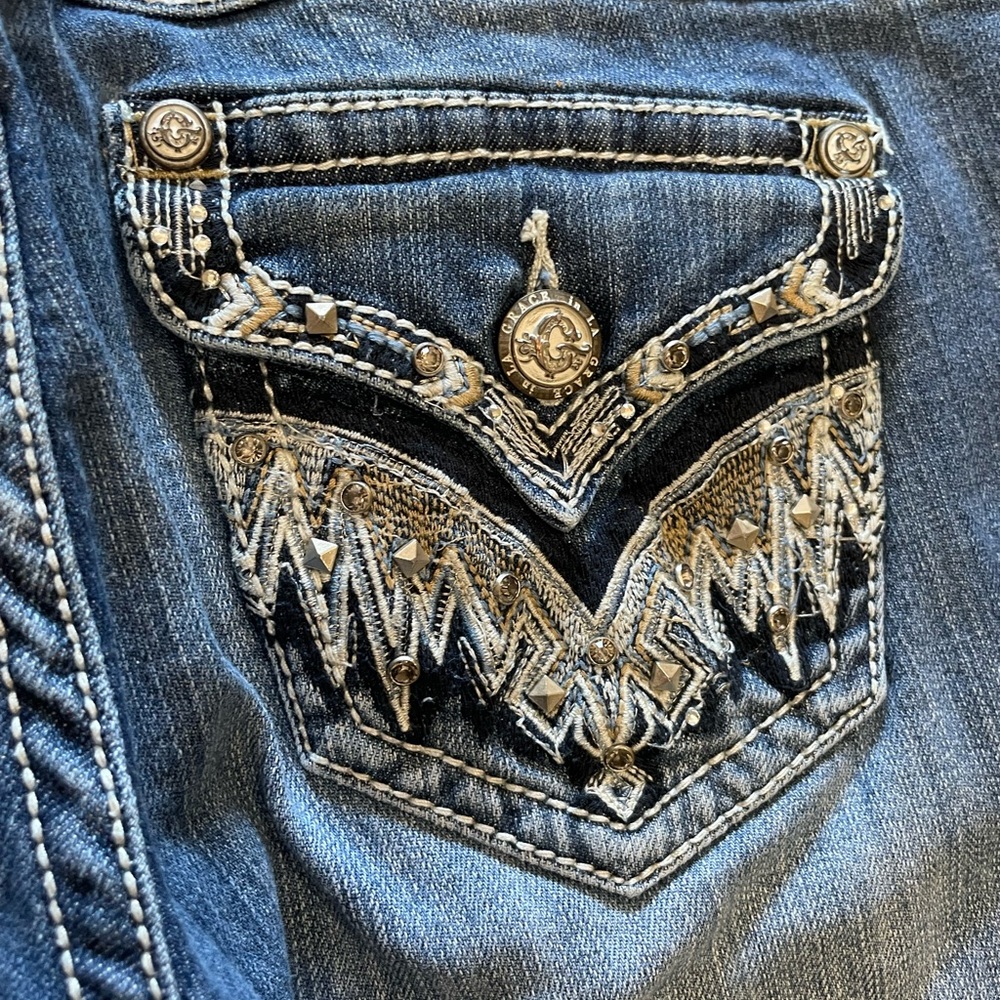 Grace in LA  Women's Embellished Flap Pocket Rhinestone Jeans Size 28